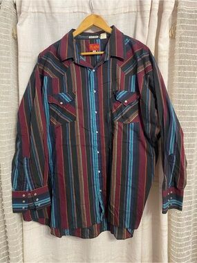 Vintage Ely Plains Striped Western Pearl Snap Shirt Mens 3X Big Man Burgundy
